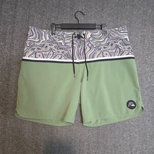 Men's Quiksilver Board shorts Highline Deja Vu 18 Green Sz‎ 38 Swim Beach Summer